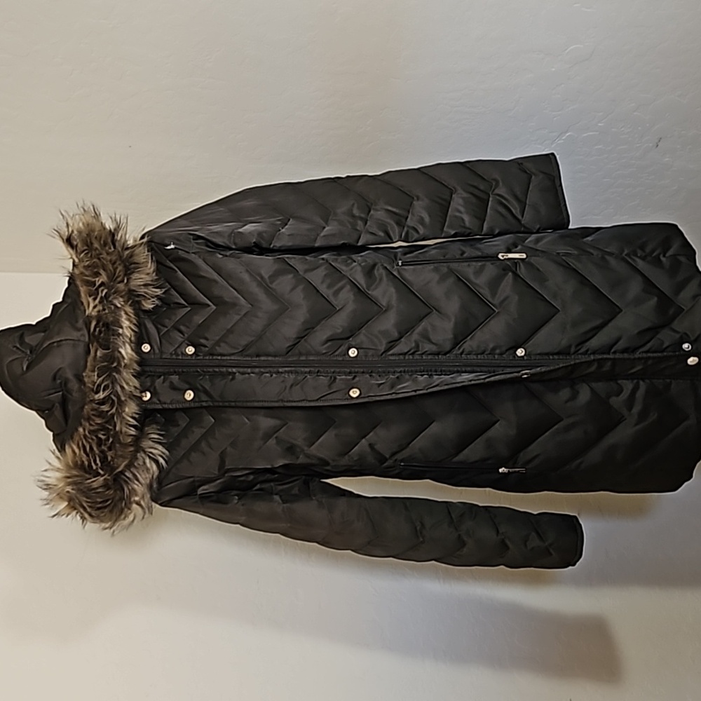 Kenneth Cole Reaction Daek Green Brown Down Feather Faux Fur Long Jacket Parka - Picture 5 of 11